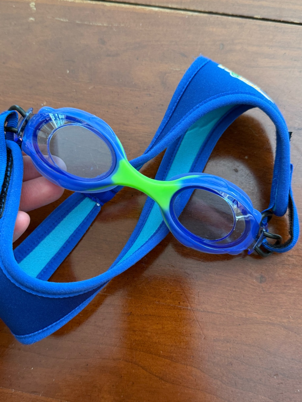 Frogglez Blue and Neon Green Kids Swim Goggles